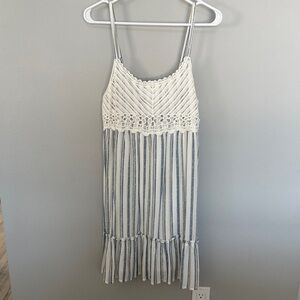 Striped White and Blue Crochet Dress